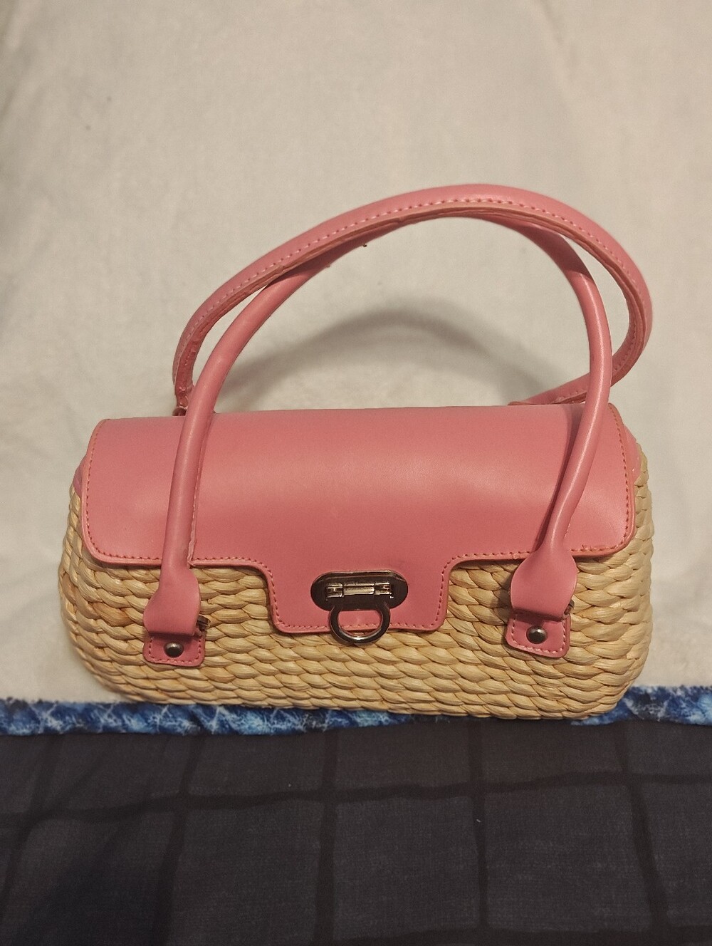 Pink Straw Top-Handle Women’s Bag